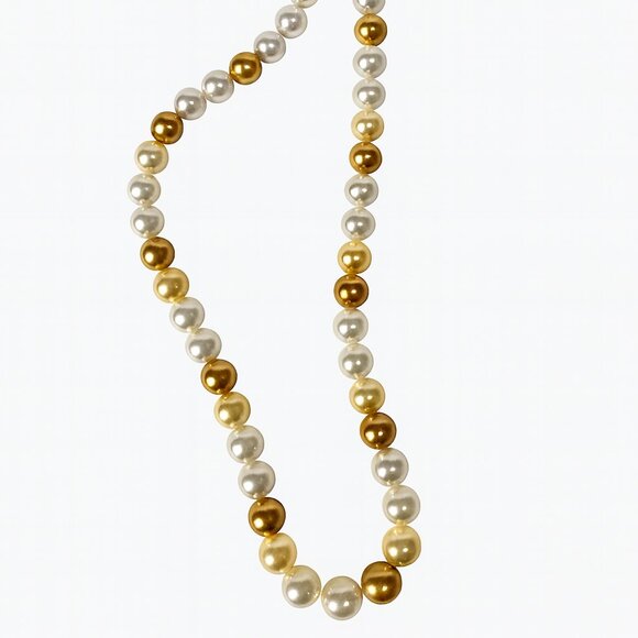 Multicolor Pearl Necklace | 43 Beads 10mm | Faux Pearls in White & Gold - Picture 3 of 5